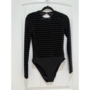 Desigual Velvet NWT Sz L Bodysuit Medium Striped Tulle Slim Stretch Back Keyhole